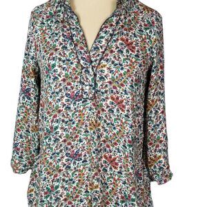 Zara Basic Multicolored floral Long Sleeve Snap Up Career Casual Size XS